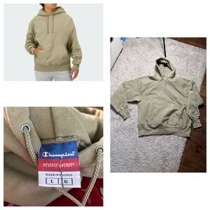 Champion Men’s Sz L reverse weave heavyweight Khaki pullover Hoodie Sweatshirt